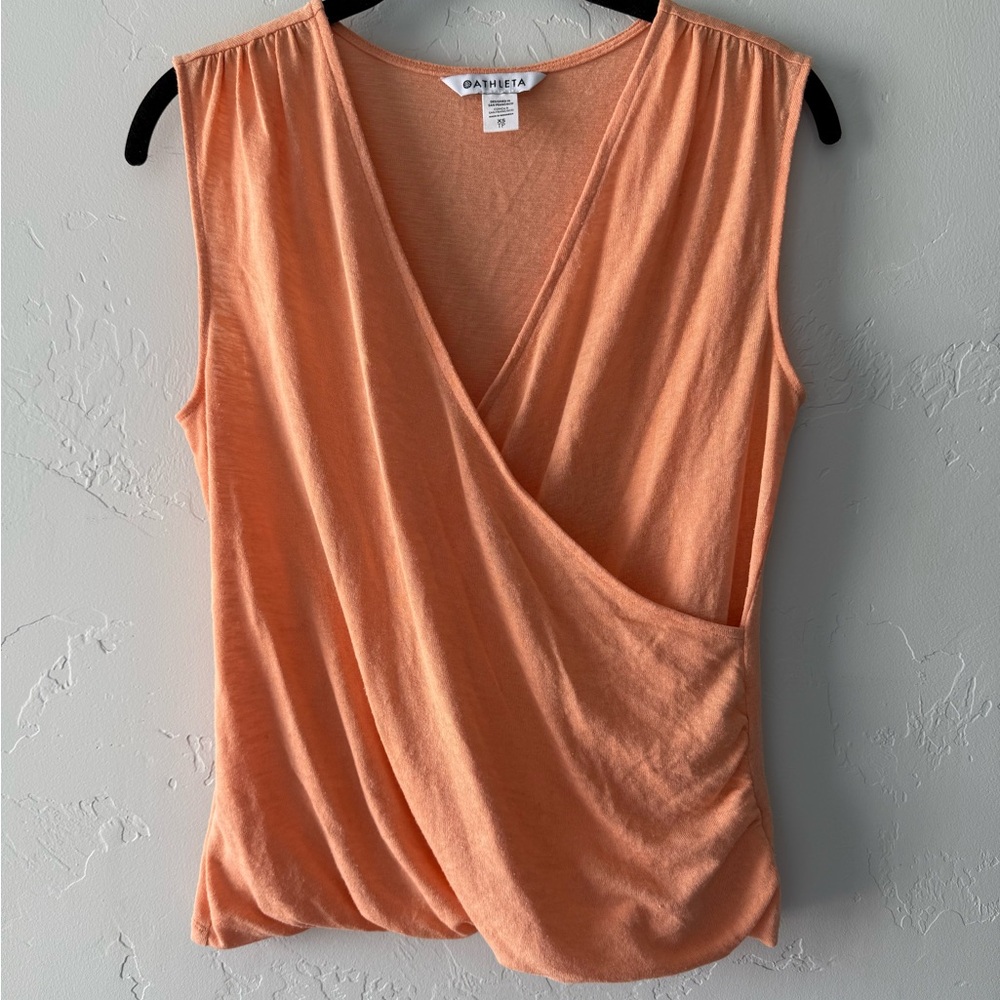 Athleta Breezy Tank, Faux Wrap Yoga Pilates Athleisure Top, Women’s XS, Orange